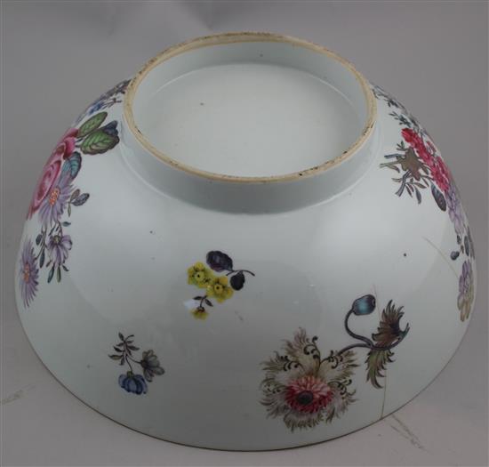 A Chinese export famille rose punch bowl, Qianlong period, 30.8cm, cracks